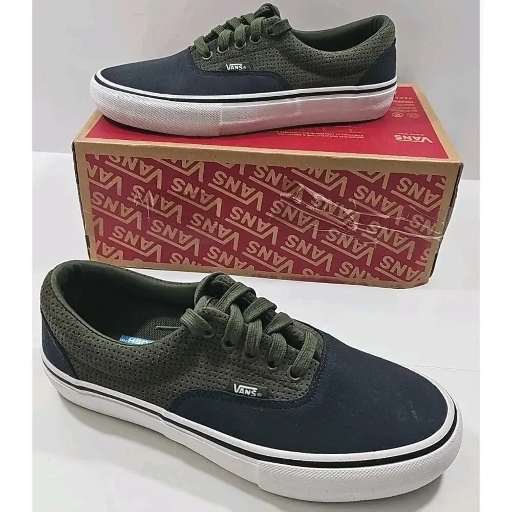 Vans~Mens 6.5; Woman 8~Olive Green/Black Era Pro Perforated Suede Sneakers Shoes